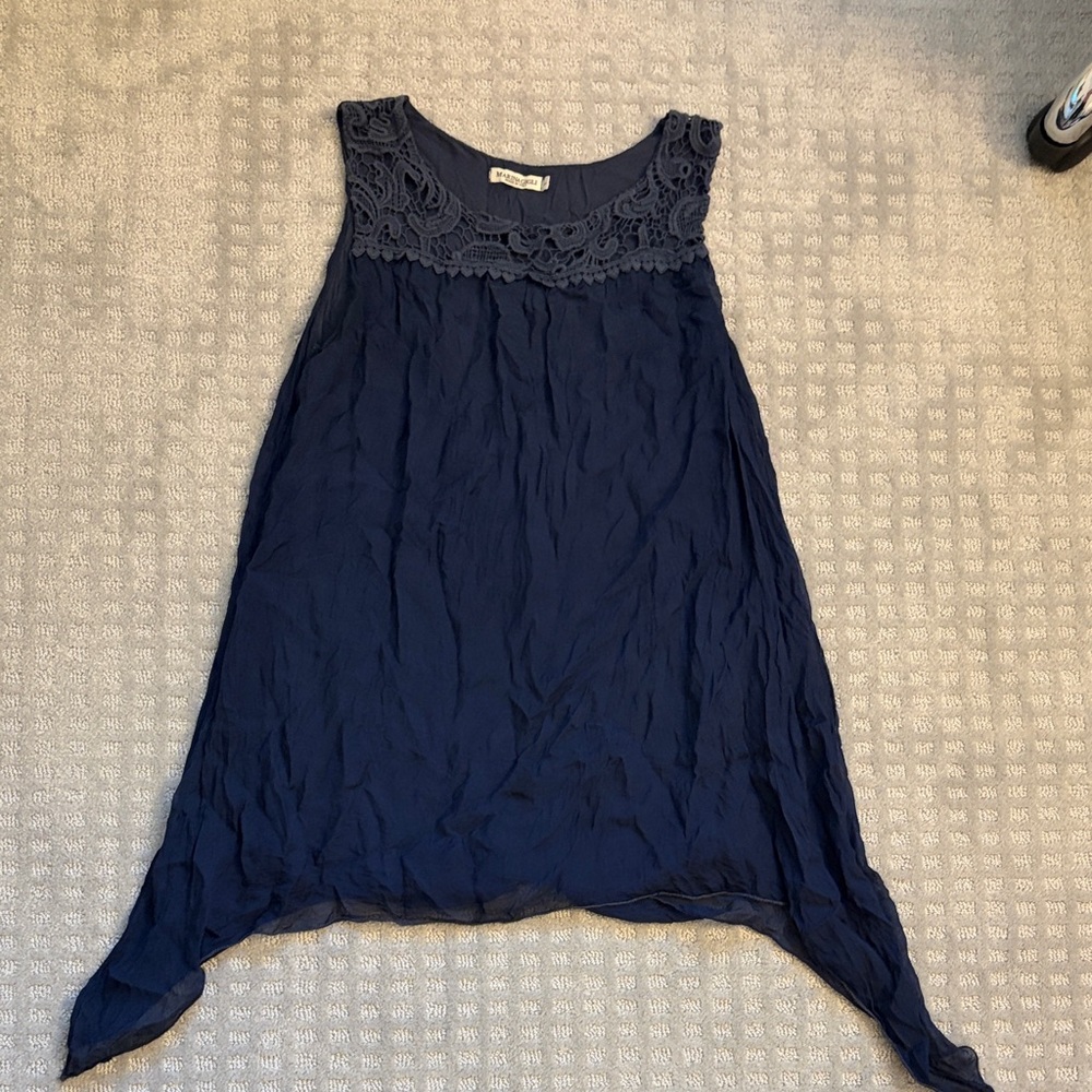 Navy Silk Sleeveless Tunic